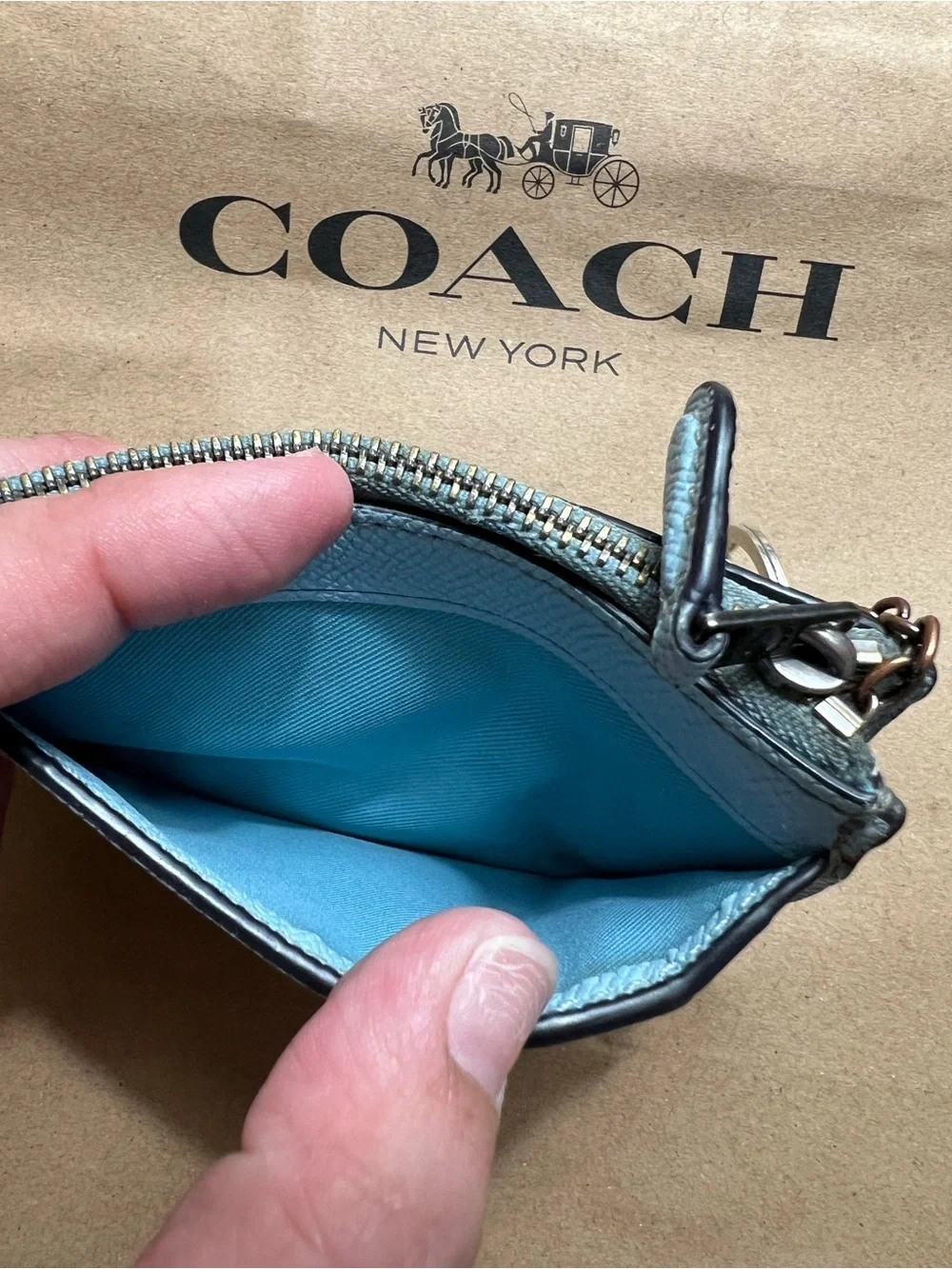 Coach Mini Skinny ID Case Cardholder and Keychain in Waterfall Blue